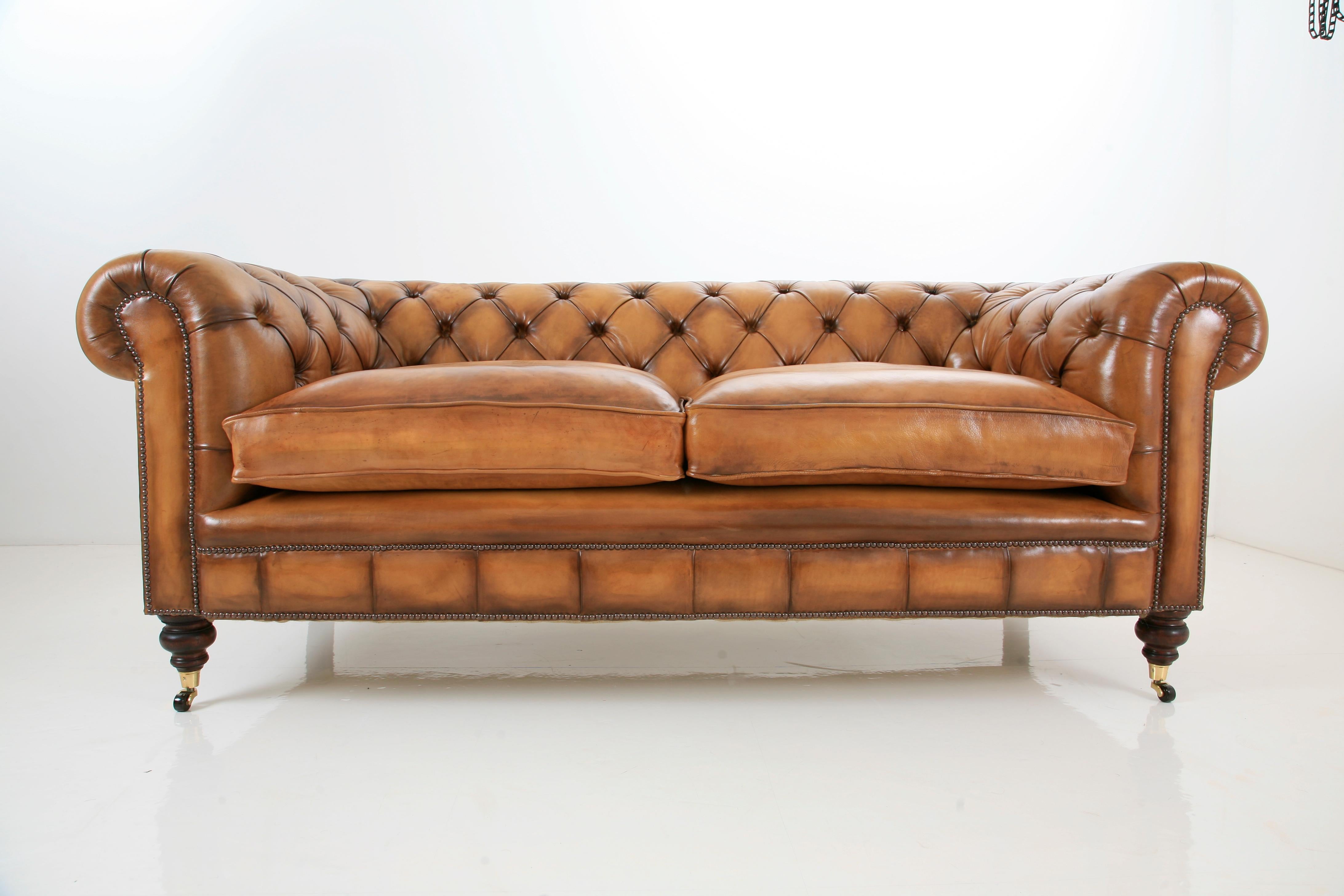 Hand-Painted Our Signature Wilmington Chesterfield Sofa in Hand Dyed Elephant Grey Leather For Sale