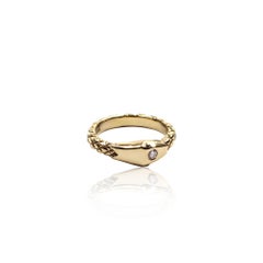 14 Karat Yellow Gold and Diamond Ouroboros Snake Ring