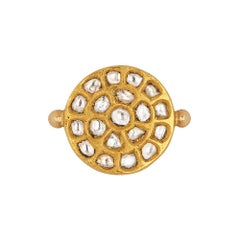 Ouroboros 18 and 24 Karat Gold, Diamond Kundan Set Sun Ring