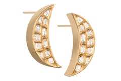 Ouroboros 18 and 24 Karat Gold Diamond Moon Stud Earrings