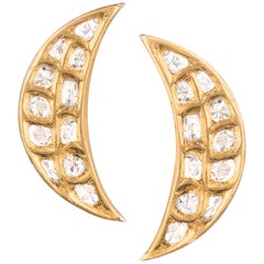 Ouroboros 18 and 24 Karat Gold Diamond Moon Stud Earrings
