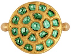 Ouroboros 18 and 24 Karat Gold, Emerald Kundan Set Sunset Ring