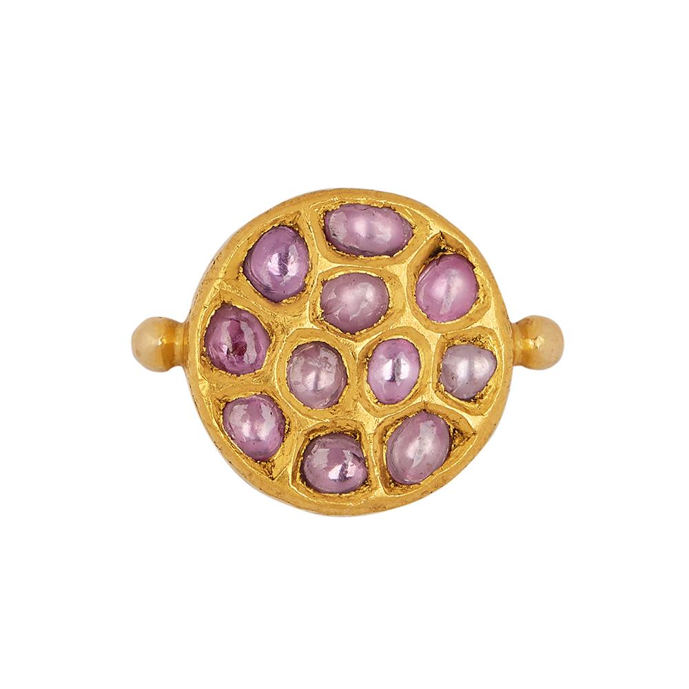 Sunset by OUROBOROS.

Polki pink sapphires Kundan set in 24kt gold into the shape of a sun with the base set in 18kt gold, ring.

If this item is out of stock, it is made to order and can take 4-6 weeks.  

OUROBOROS is an artisanal brand, based out