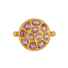 Ouroboros 18 and 24 Karat Gold, Pink Sapphire Kundan Set Sunset Ring