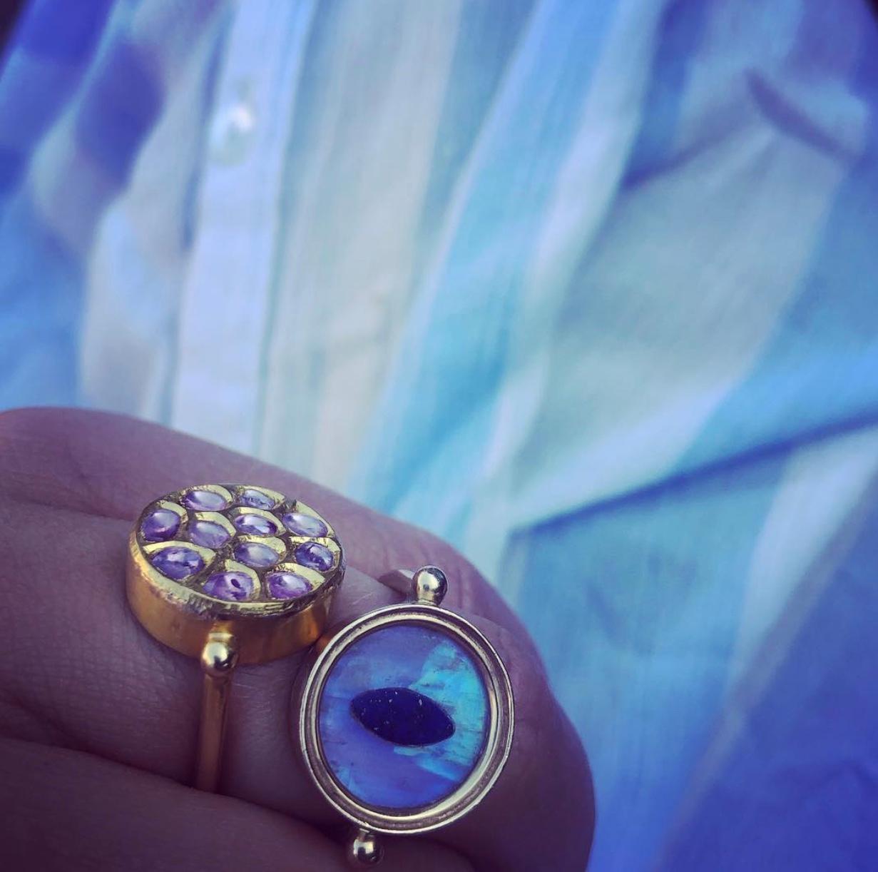 Artisan Ouroboros 18 and 24 Karat Gold, Pink Sapphire Kundan Set Sunset Ring For Sale