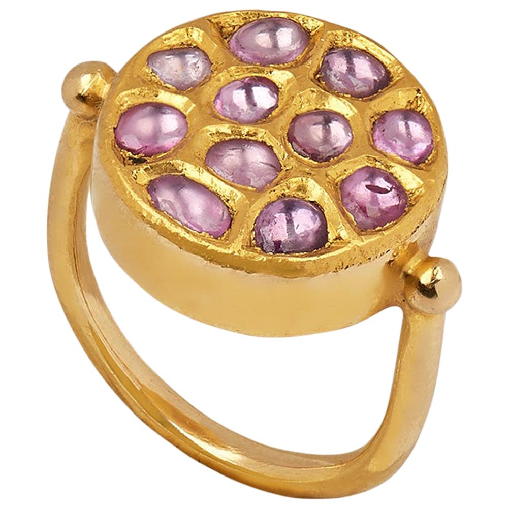 Ouroboros 18 and 24 Karat Gold, Pink Sapphire Kundan Set Sunset Ring For Sale