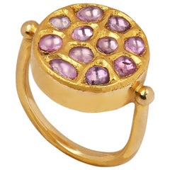 Ouroboros 18 and 24 Karat Gold, Pink Sapphire Kundan Set Sunset Ring
