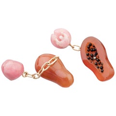 OUROBOROS 18 Karat Gold, Carnelian, Onyx & Rhodochrosite Papaya & Peach Cufflink