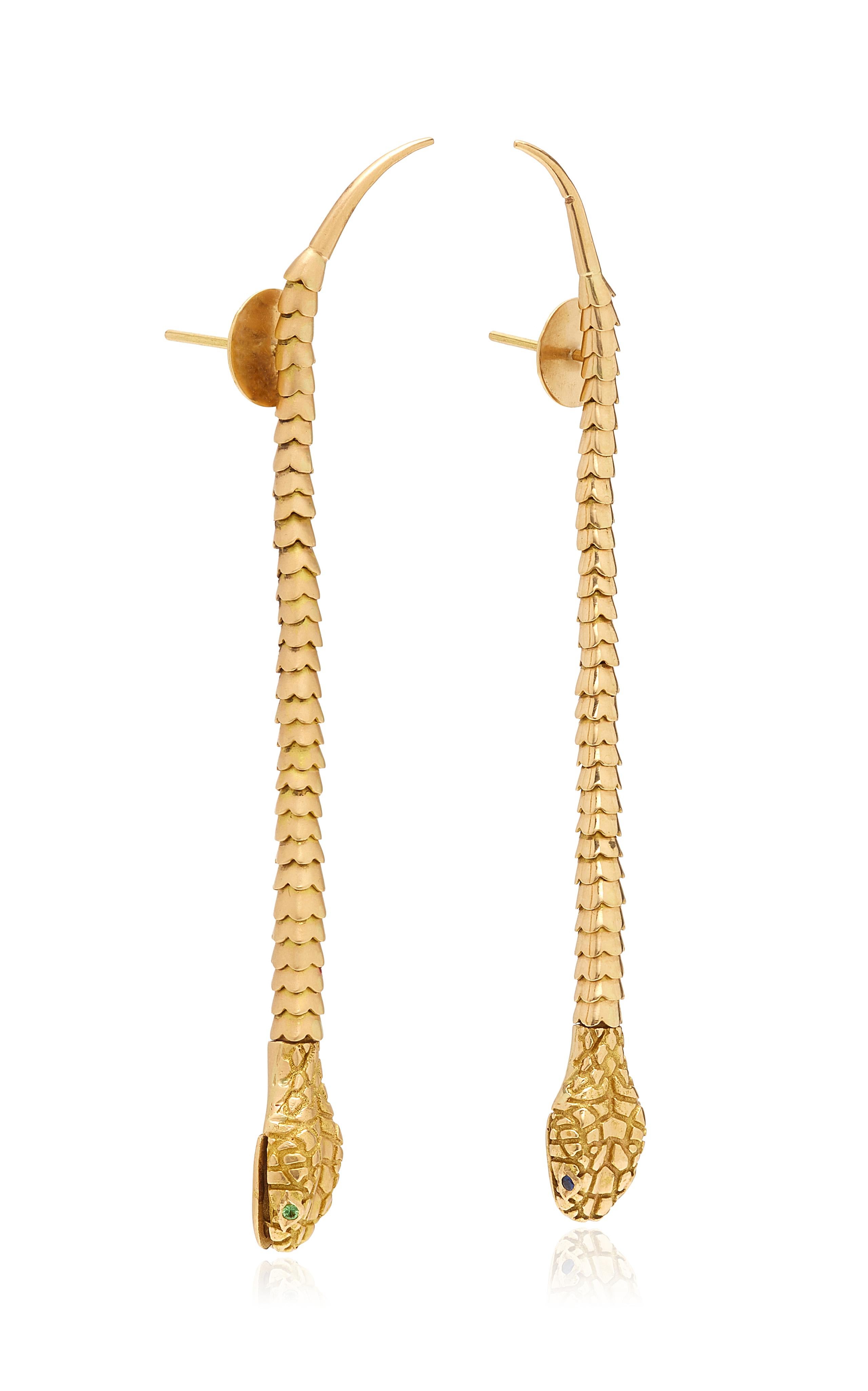 Artisan OUROBOROS 18 Karat Gold Hand Articulated Snake Earrings For Sale
