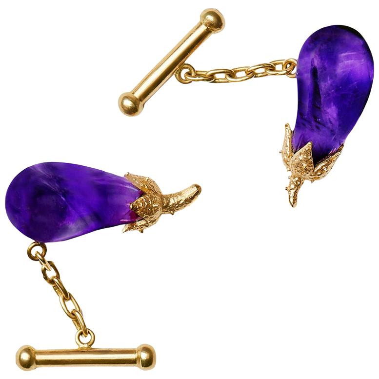 Ouroboros Amethyst and 18 Karat Gold Chain Aubergine Cufflinks For Sale
