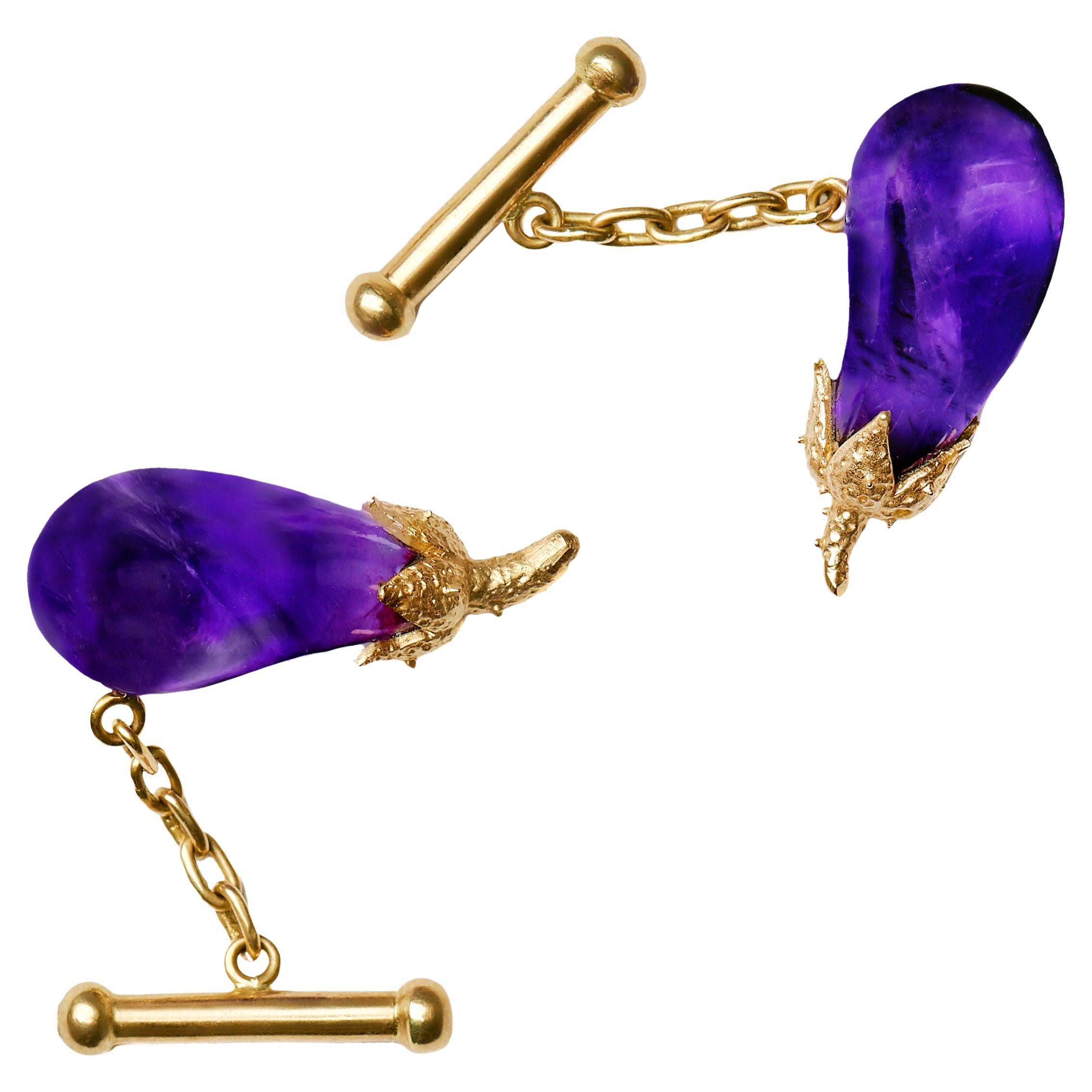 Ouroboros Amethyst Aubergine and 18kt Gold Cufflinks For Sale