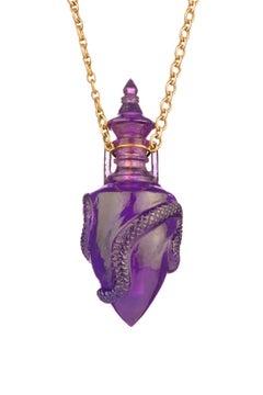 Ouroboros Amethyst Poison Bottle Pendant on Gold Chain