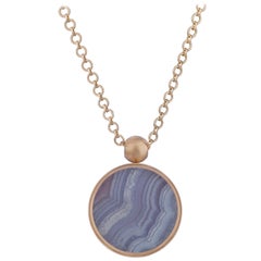 OUROBOROS Blue Lace Chalcedony and Aragonite Pendant 18 Karat Gold Necklace