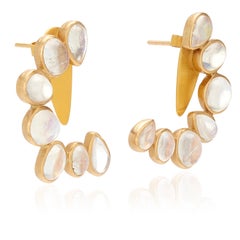 Ouroboros Cabochon Moonstone Crescent Earrings 18 Karat Gold