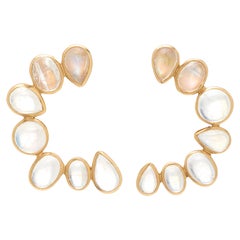 Ouroboros Cabochon Moonstone Crescent Earrings 18 Karat Gold