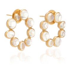 Ouroboros Cabochon Rainbow Moonstone 18 Karat Gold Earrings
