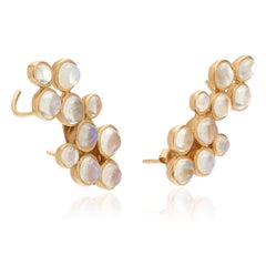 Ouroboros Cabochon Rainbow Moonstone 18 Karat Gold Earrings