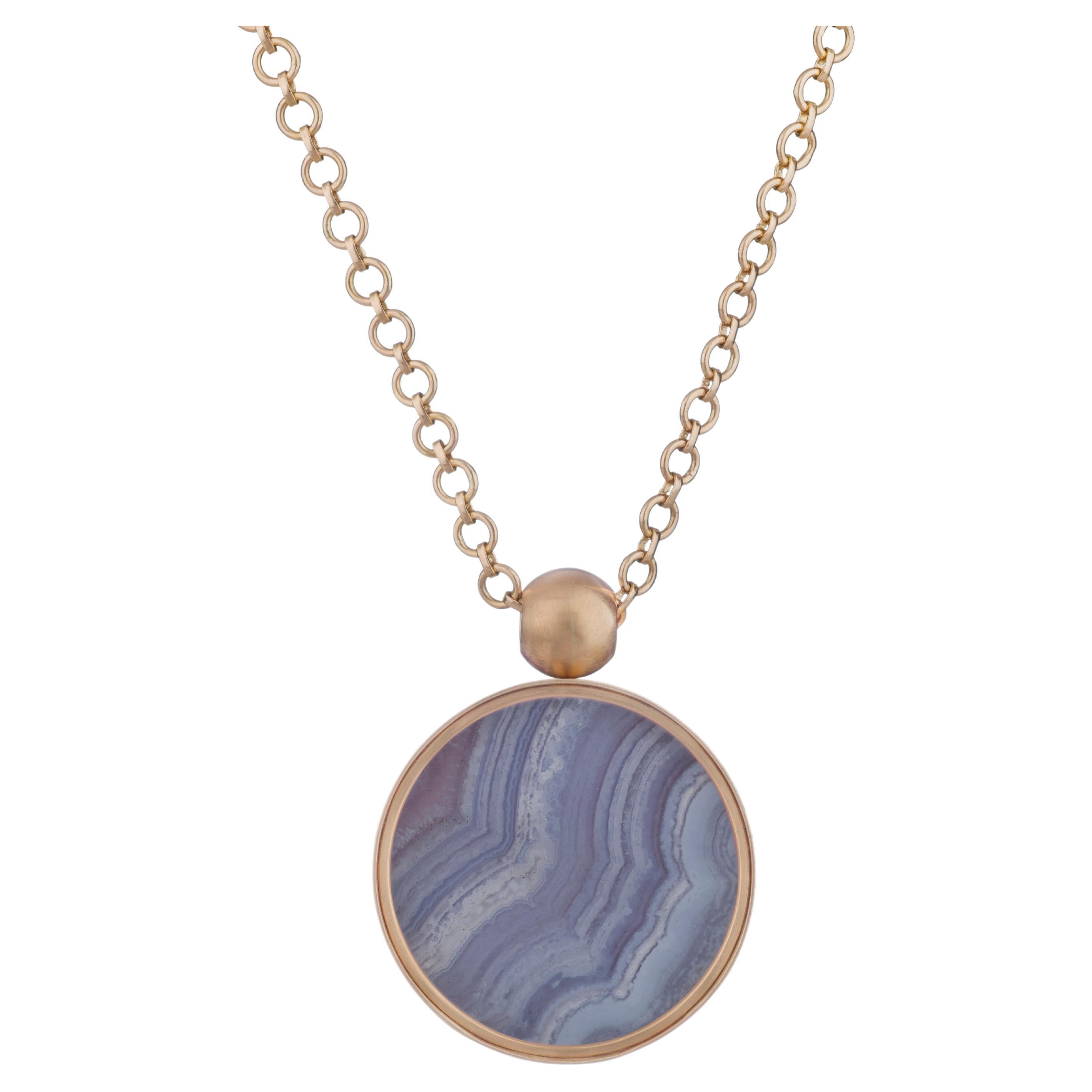 Ouroboros Chalcedony Pendant set in Gold For Sale