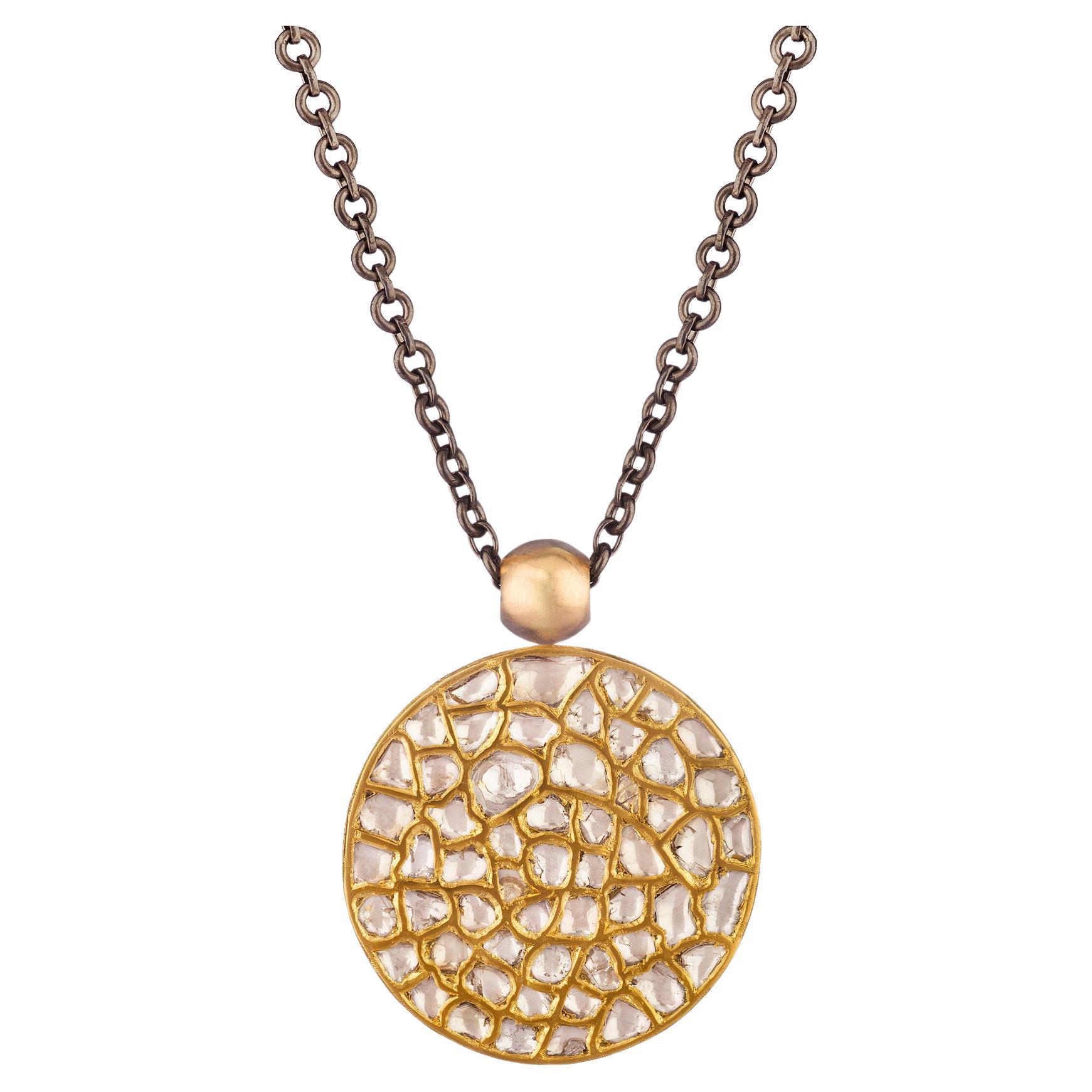 Ouroboros Diamond 24kt Gold Kundan Pendant For Sale