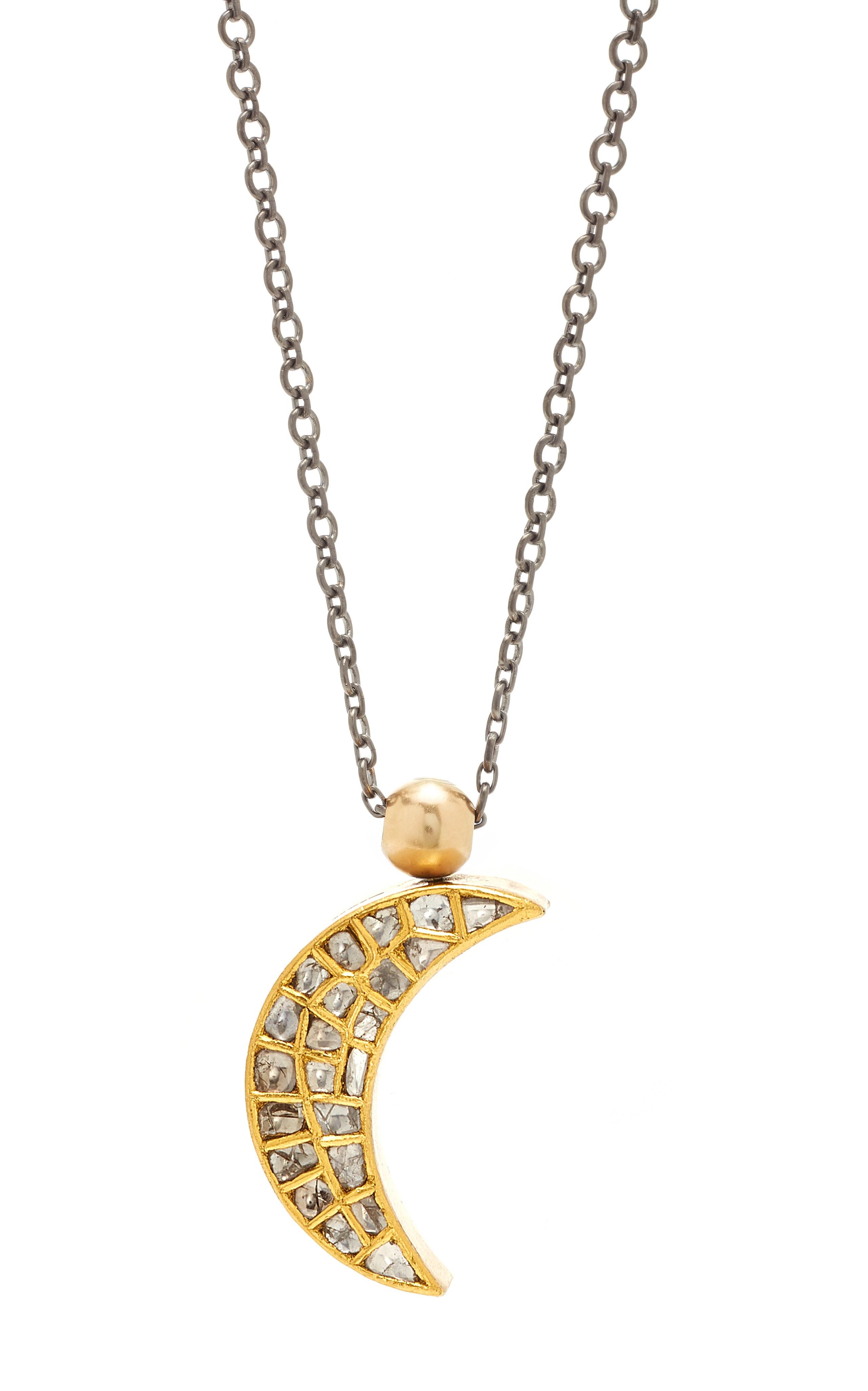 OUROBOROS Diamond and Lapis Lazuli Crescent Moon Pendant 18 Karat Gold Necklace For Sale 5