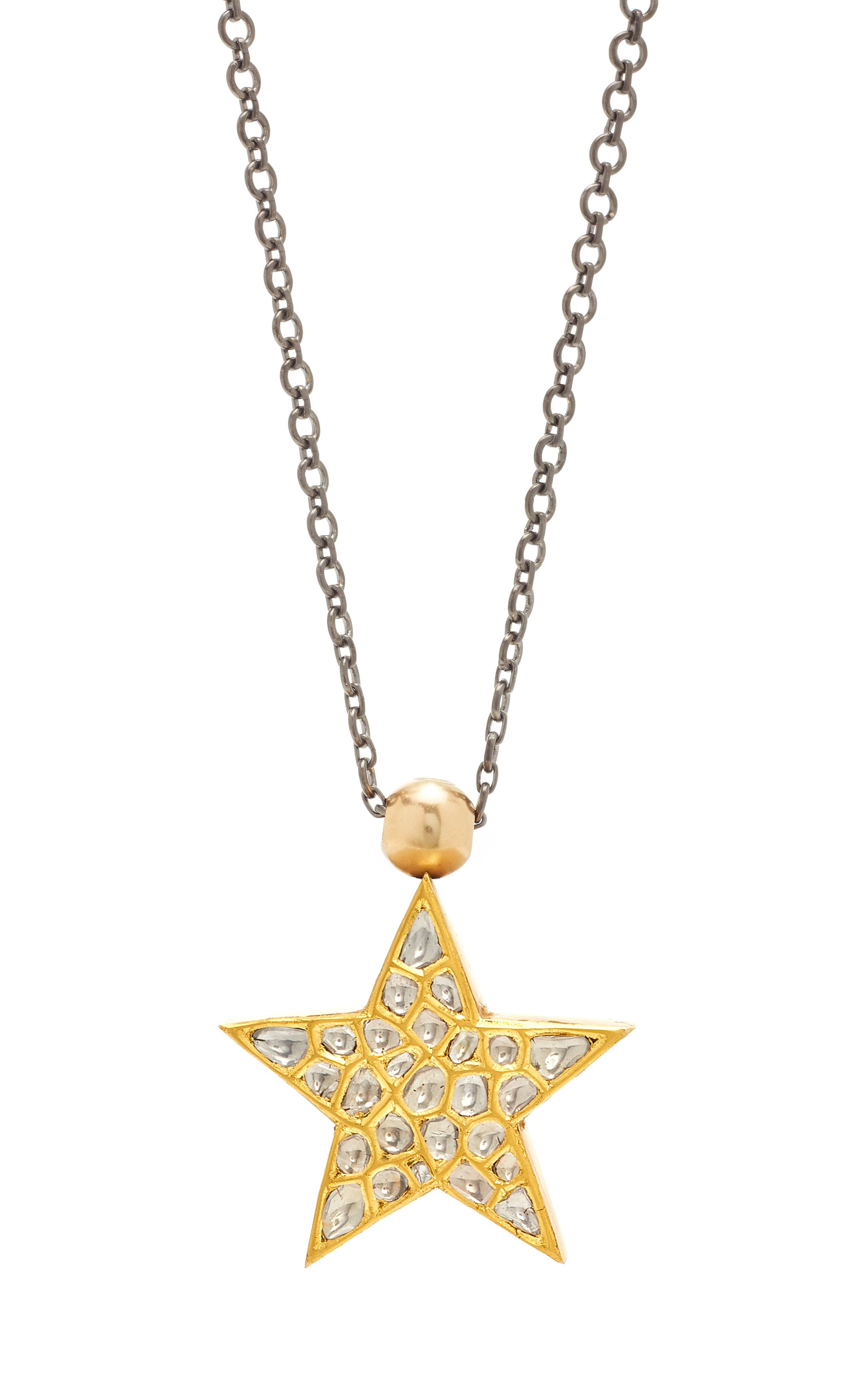 OUROBOROS Diamond and Lapis Lazuli Star Pendant Necklace Set in 18 Karat Gold For Sale 1