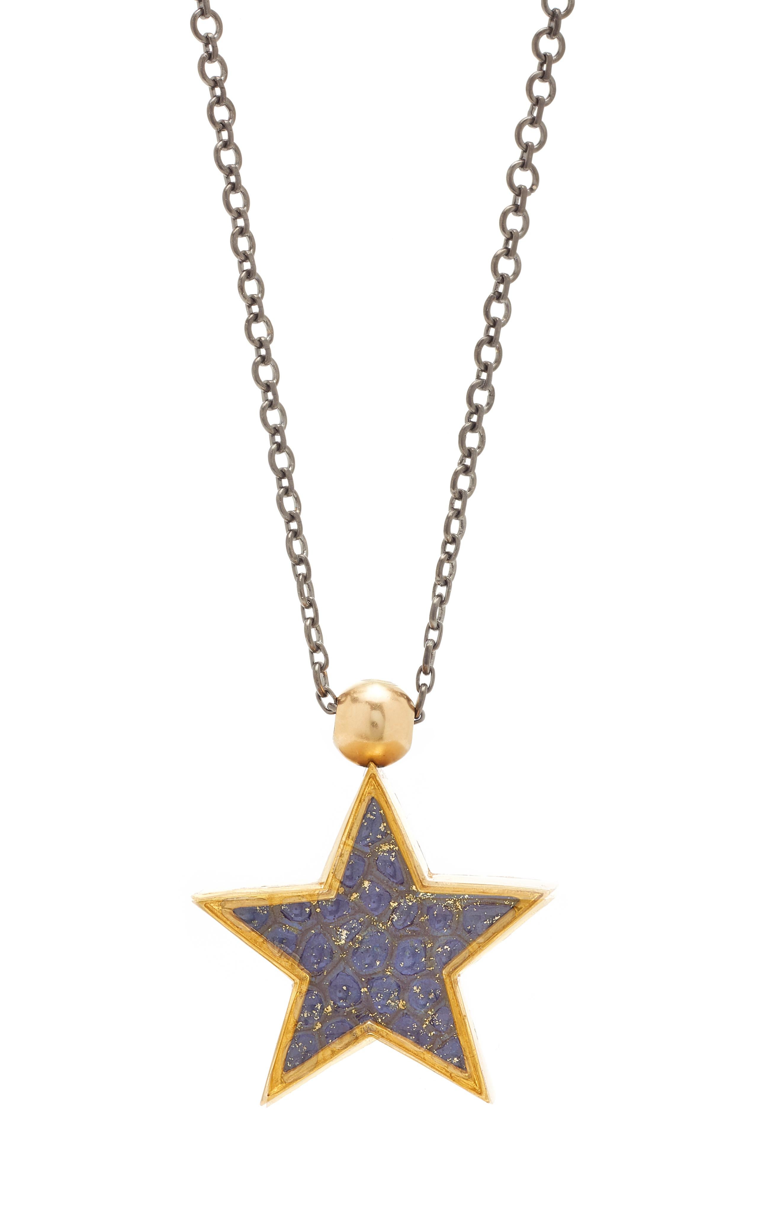 OUROBOROS Diamond and Lapis Lazuli Star Pendant Necklace Set in 18 Karat Gold For Sale 3