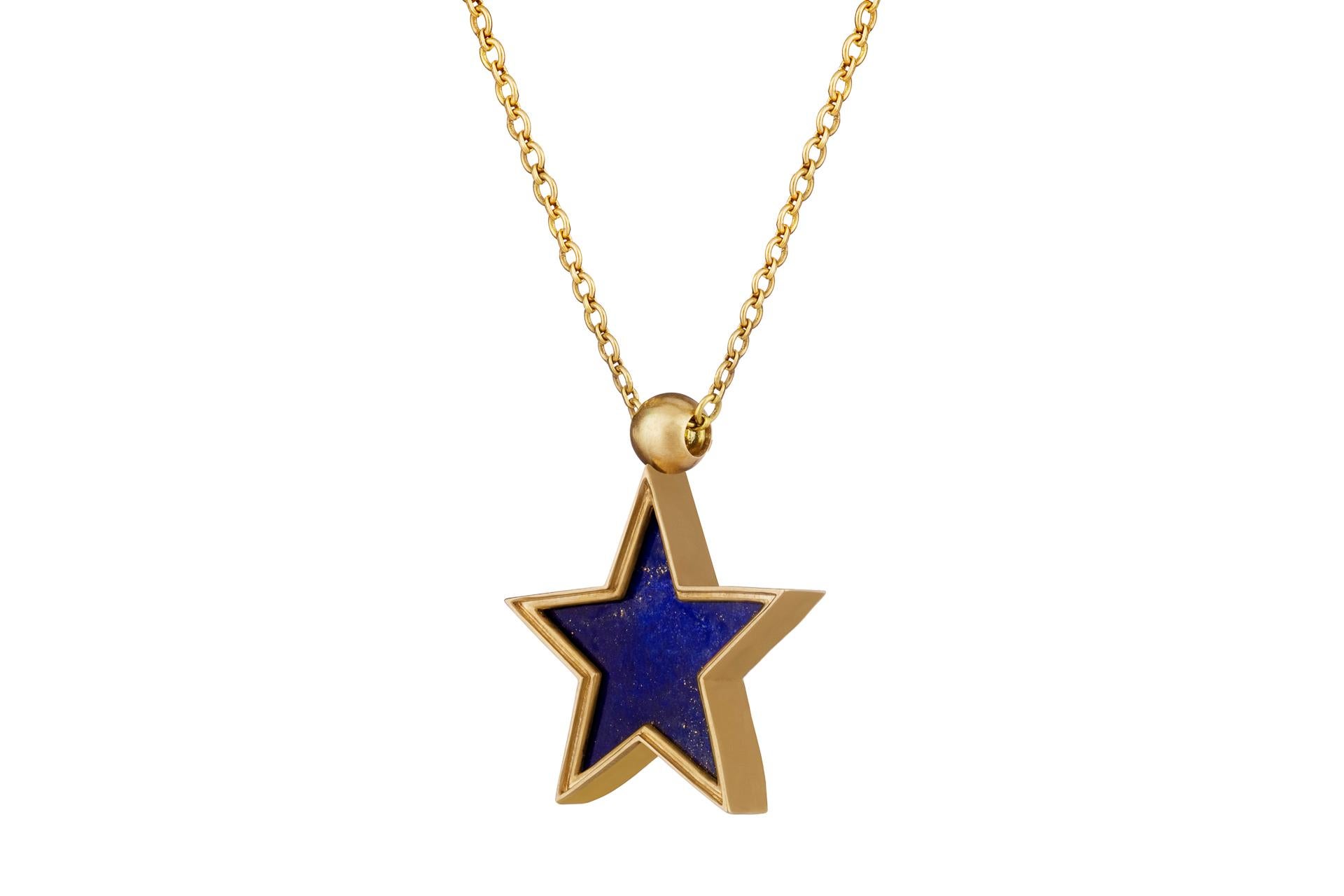 Mixed Cut OUROBOROS Diamond and Lapis Lazuli Star Pendant Necklace Set in 18 Karat Gold For Sale