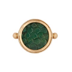 Ouroboros Green Jasper Hand Carved Snakeskin Ring Set in 18 Karat Gold