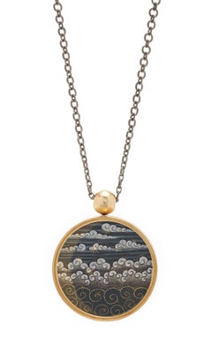 Ouroboros Hand Painted Indian Miniature Scenes and 18 Karat Gold Pendant