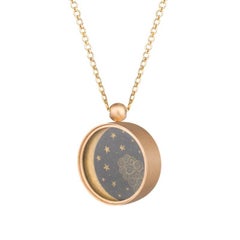 OUROBOROS Hand Painted Two Sided Indian Miniature Pendant 18 Karat Gold Necklace