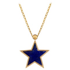 Ouroboros Lapis Lazuli Star Pendant Necklace Set in 18 Karat Gold