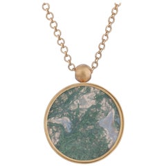OUROBOROS Moss Agate and 18 Karat Gold Chain Pendant Necklace