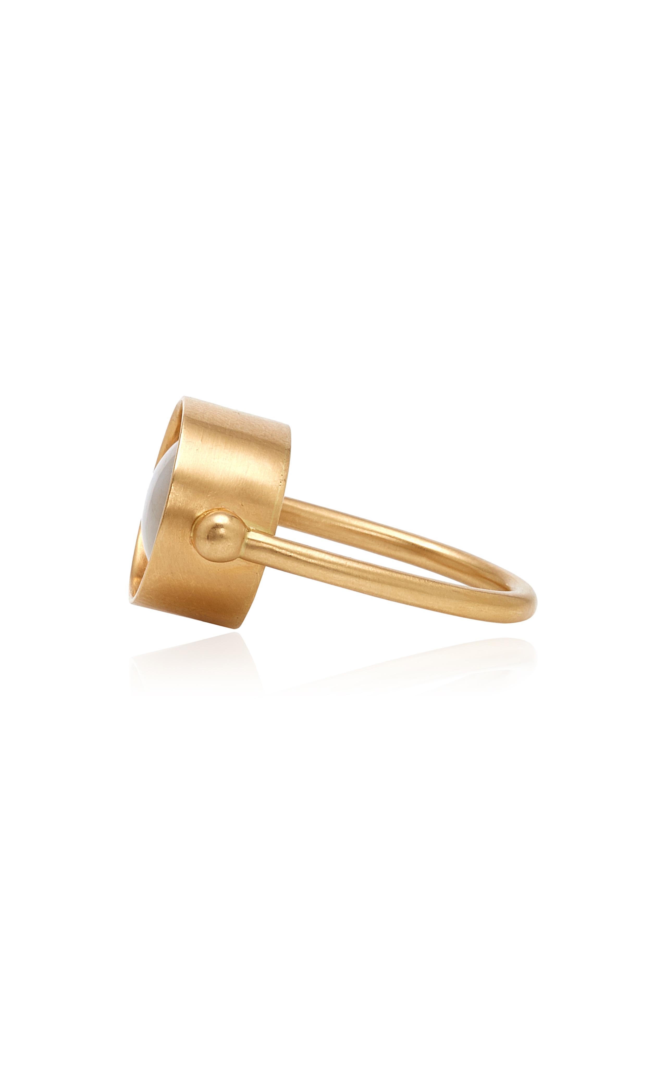 Women's or Men's OUROBOROS Oval Moonstone 18 Karat Gold Ring For Sale