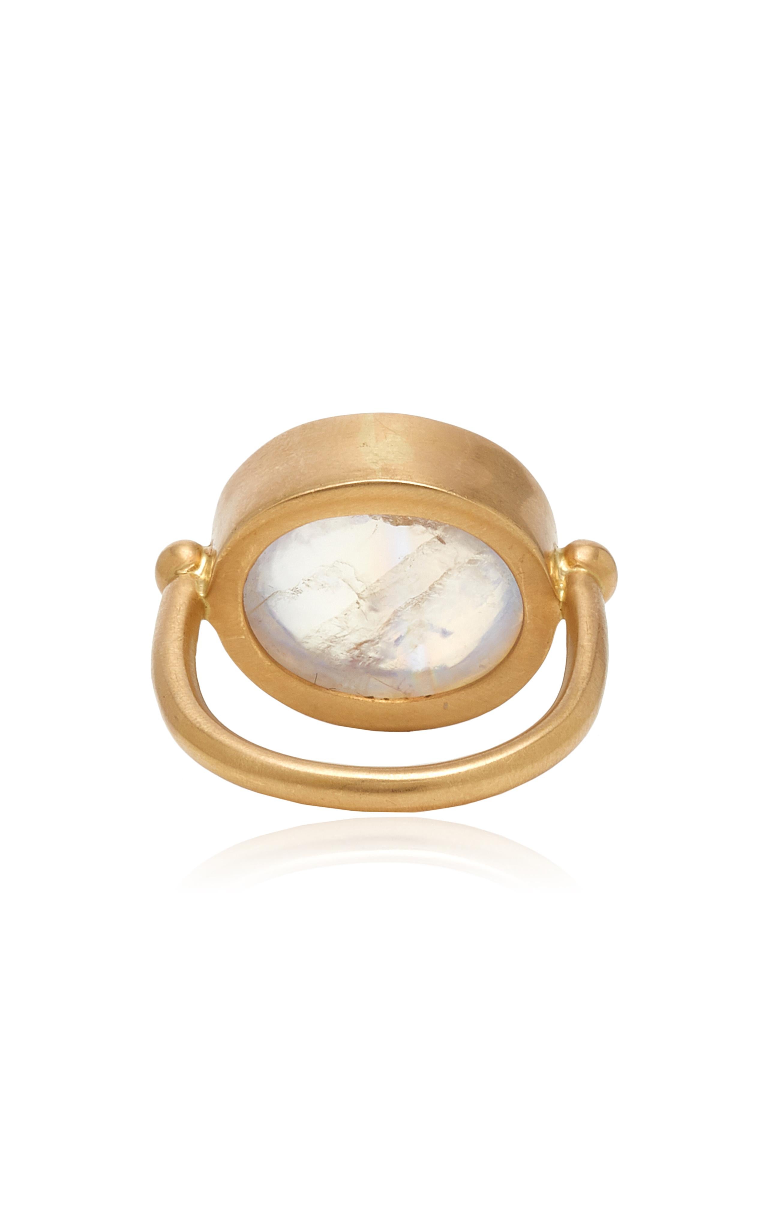 OUROBOROS Oval Moonstone 18 Karat Gold Ring For Sale 1