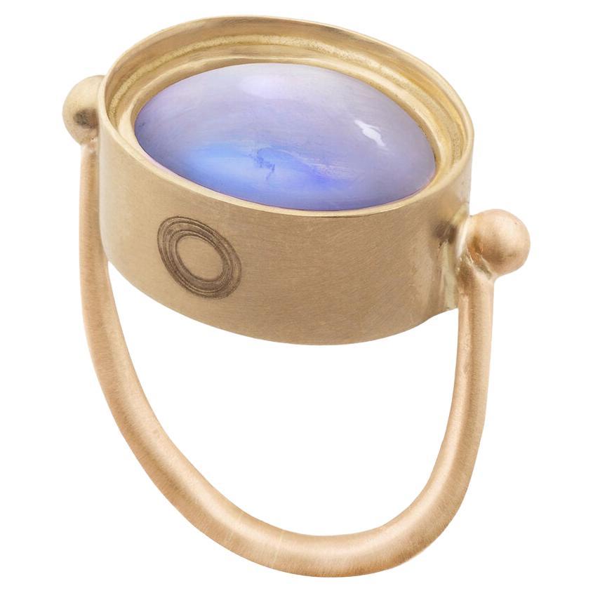 Ouroboros Oval Rainbow Moonstone Ring set in 18kt Gold For Sale