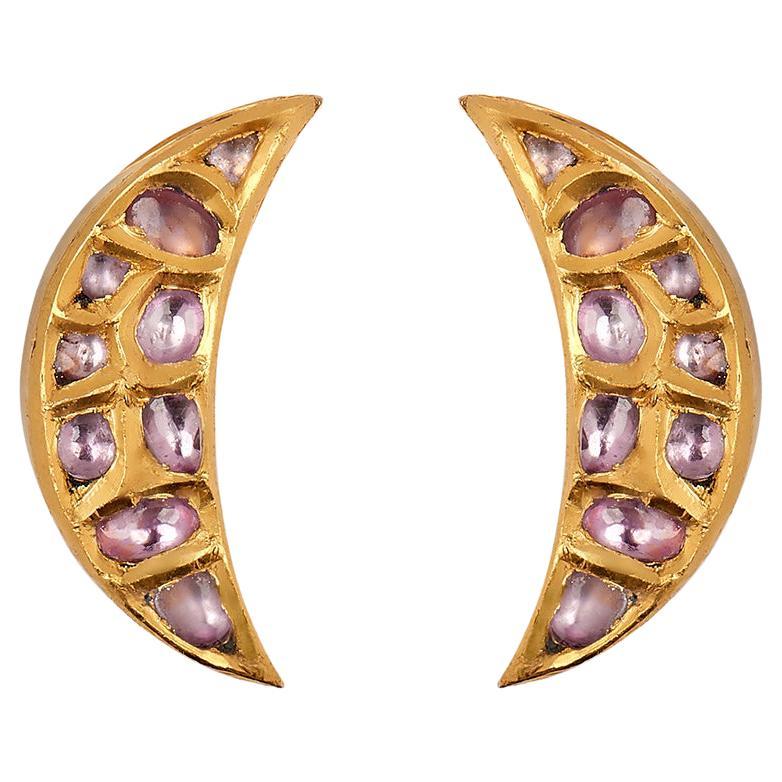 Boucles d'oreilles Ouroboros en or 24 carats et 18 carats avec saphir rose