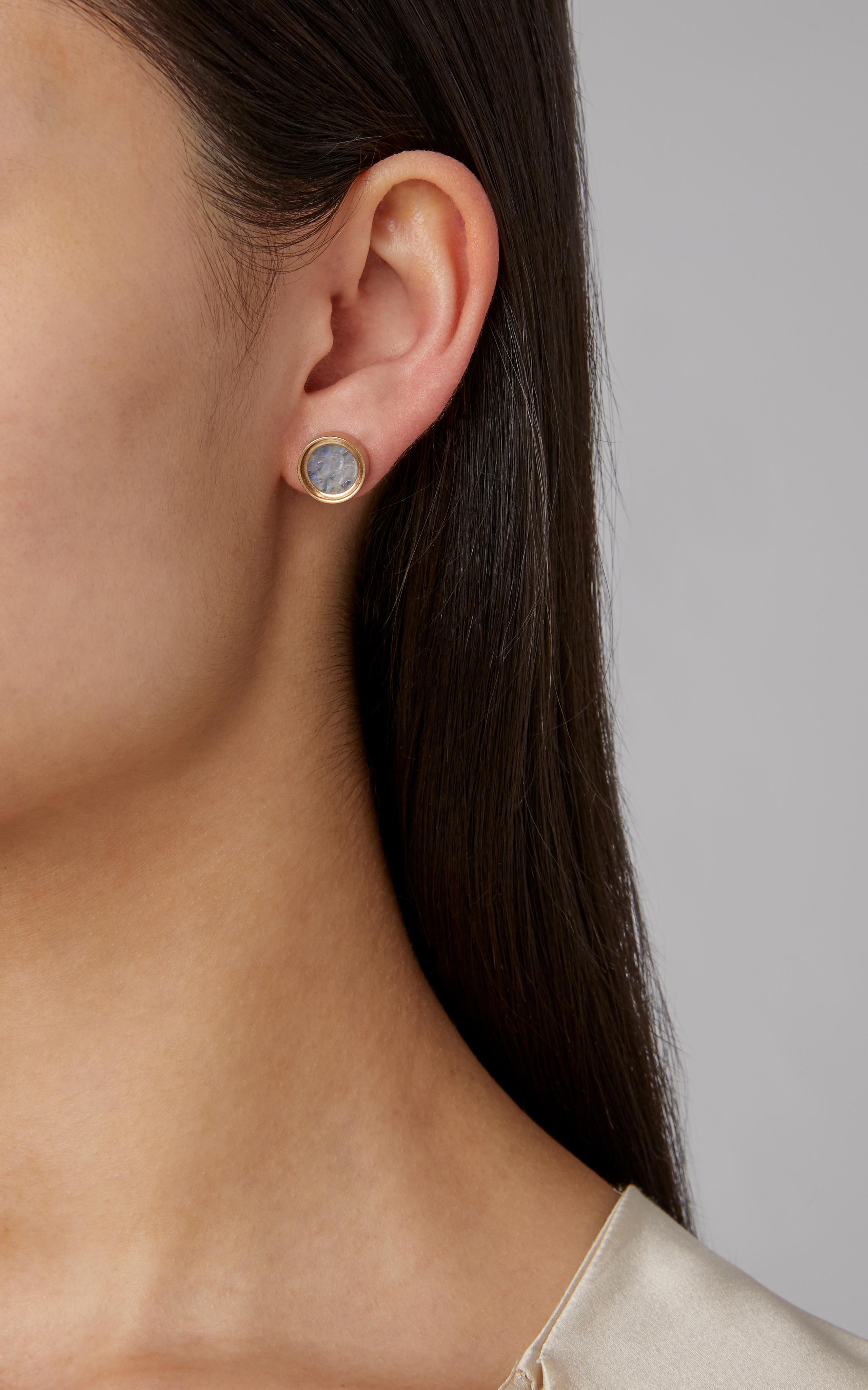 Moderne OUROBOROS Boucles d'oreilles en or 18 carats avec pierre de lune arc-en-ciel  en vente