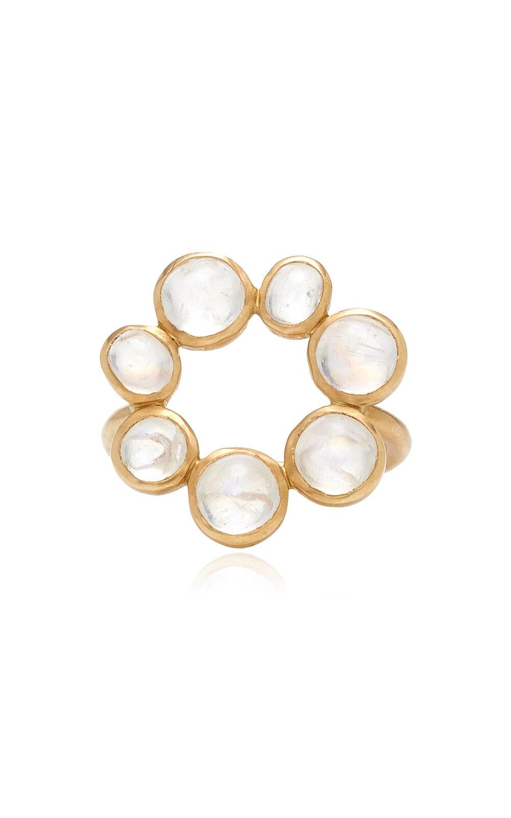 OUROBOROS' Full Circle,' cabochon rainbow moonstones set in 18kt gold.

These rings come in a variety of sizes so please contact the designer.

OUROBOROS’ commitment to using only the most unique stones set in 18 or 24 Karat gold, is matched only to