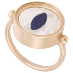 OUROBOROS Rainbow Moonstone and Lapis Lazuli Inlaid 18 Karat Gold Snake Eye Ring