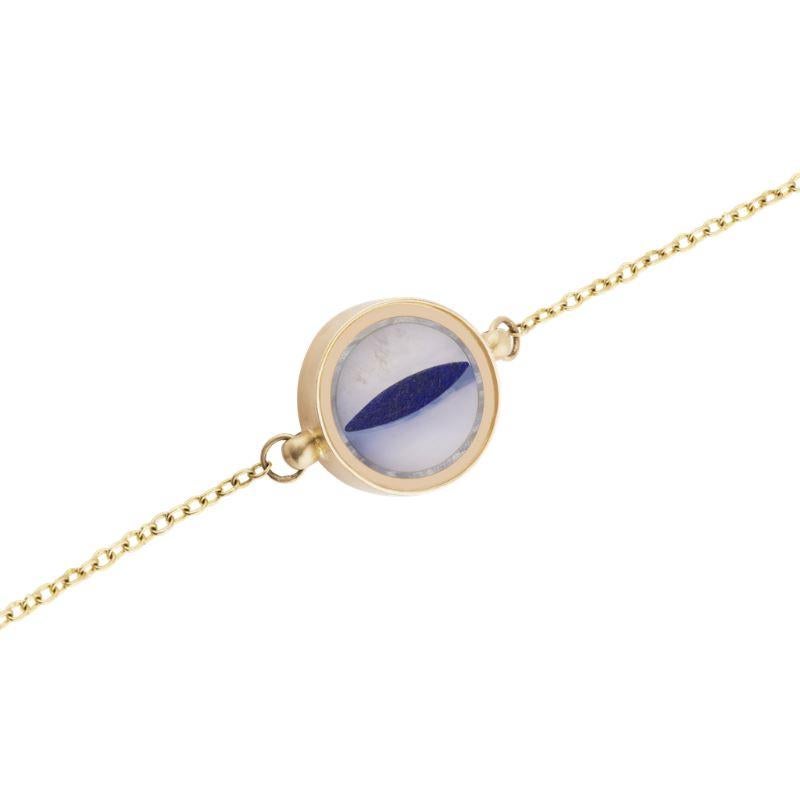 OUROBOROS Rainbow Moonstone & Lapis Lazuli Inlaid Snake Eye Gold Necklace For Sale