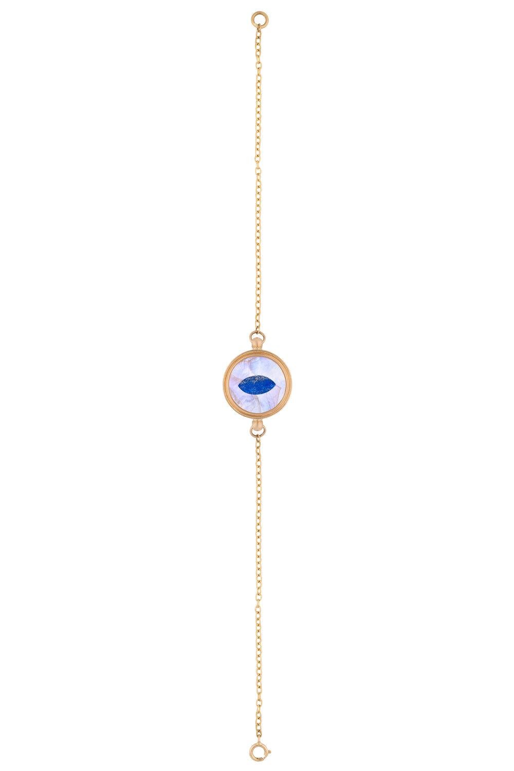 Moderne Bracelet en or 18 carats avec pierre de lune arc-en-ciel Ouroboros