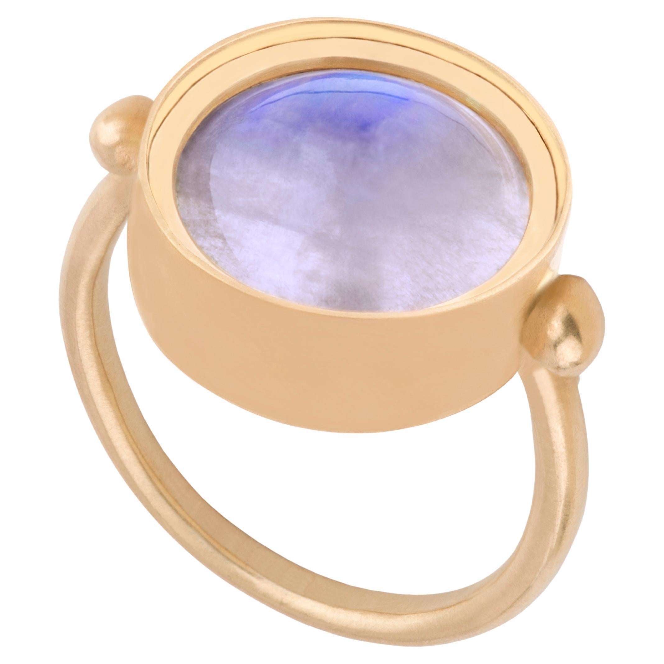 Ouroboros Rainbow Moonstone Ring set in 18kt Gold For Sale