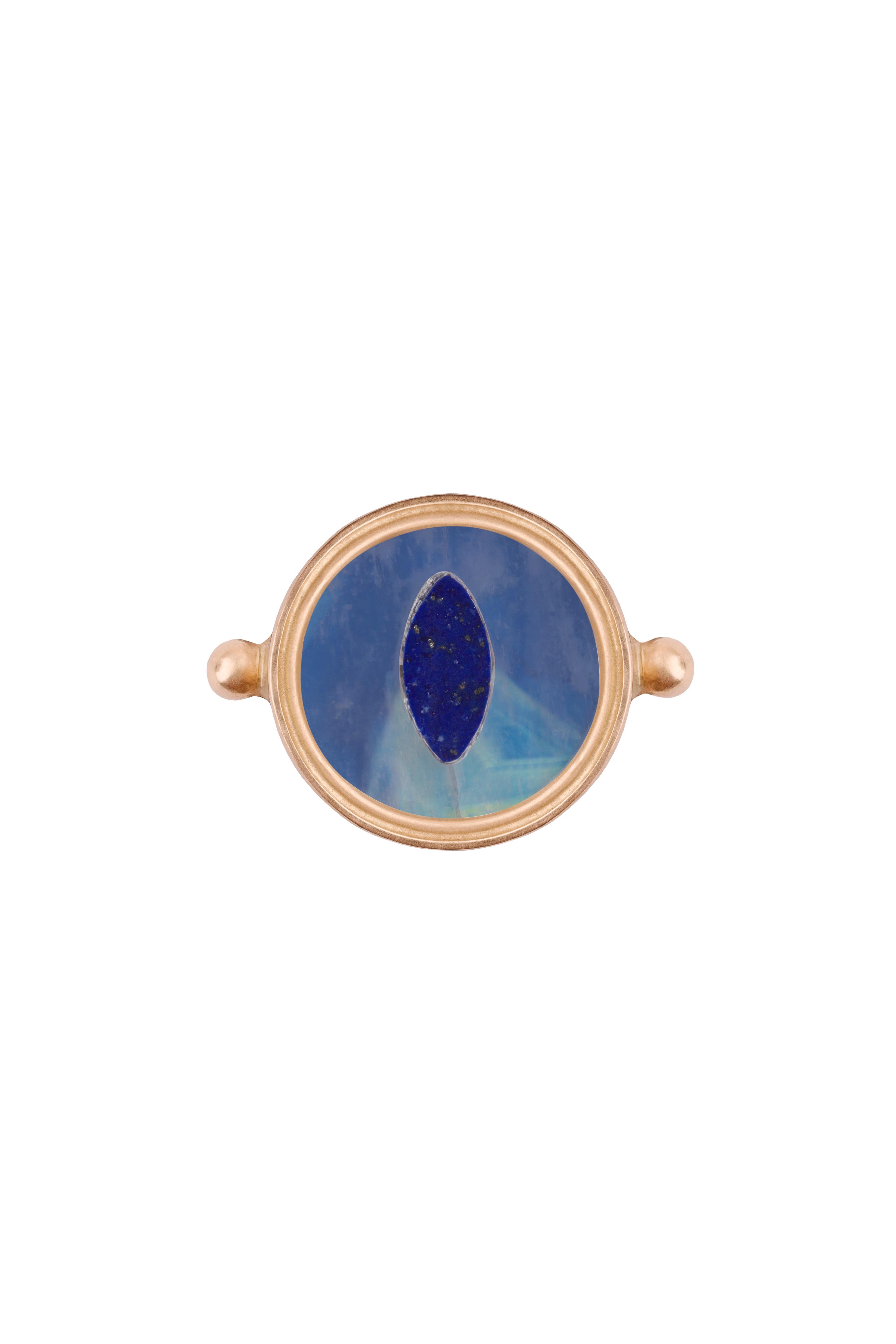 Modern Ouroboros Rainbow Moonstone Ring set in Gold For Sale