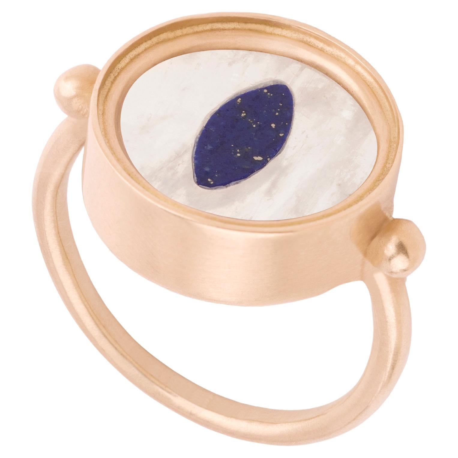 Ouroboros Rainbow Moonstone Ring set in Gold For Sale