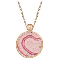 OUROBOROS Rhodocrosite and Mother of Pearl 18 Karat Gold Chain Pendant Necklace