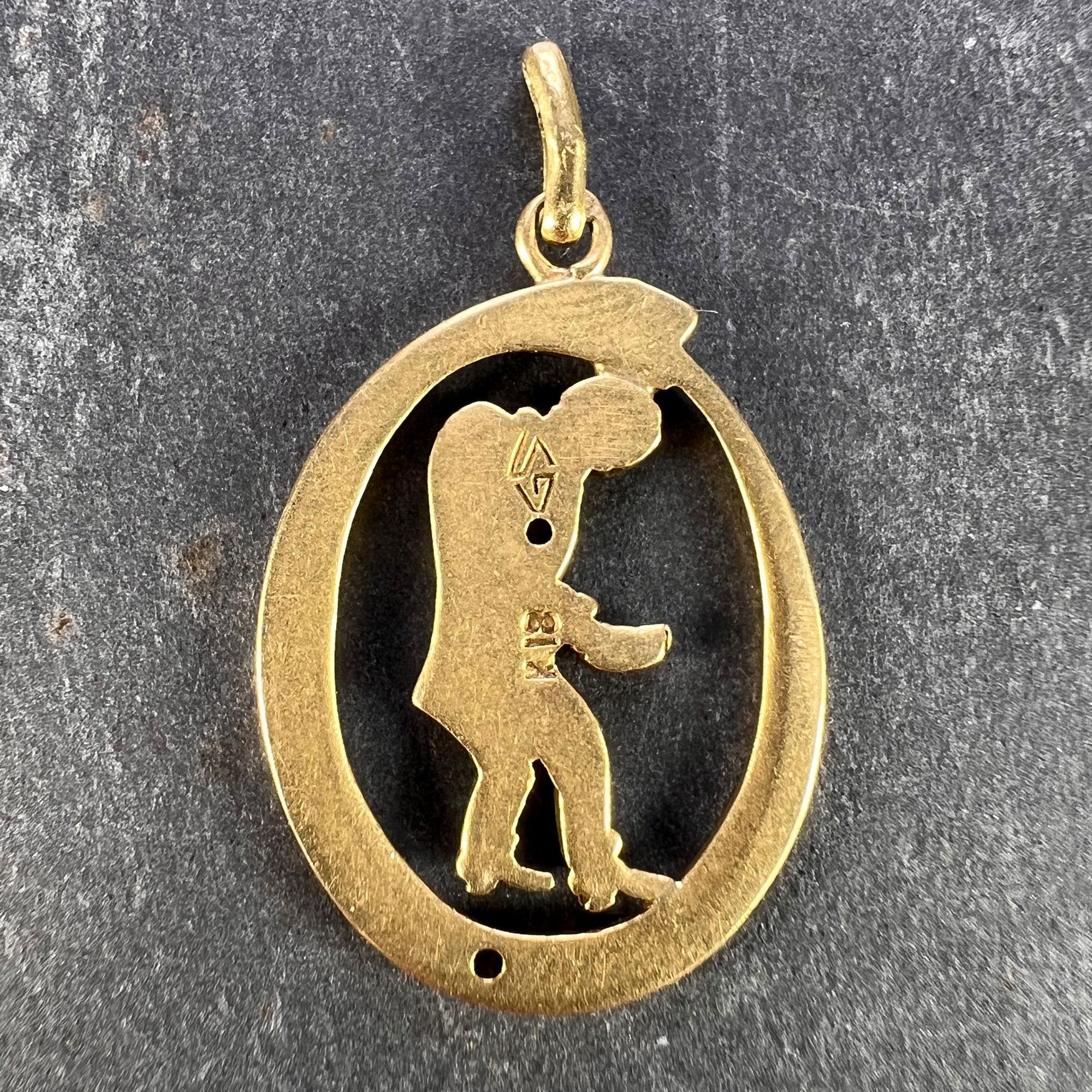 Ouroboros Serpent Snake Man 18K Yellow Gold Enamel Charm Pendant In Good Condition For Sale In London, GB
