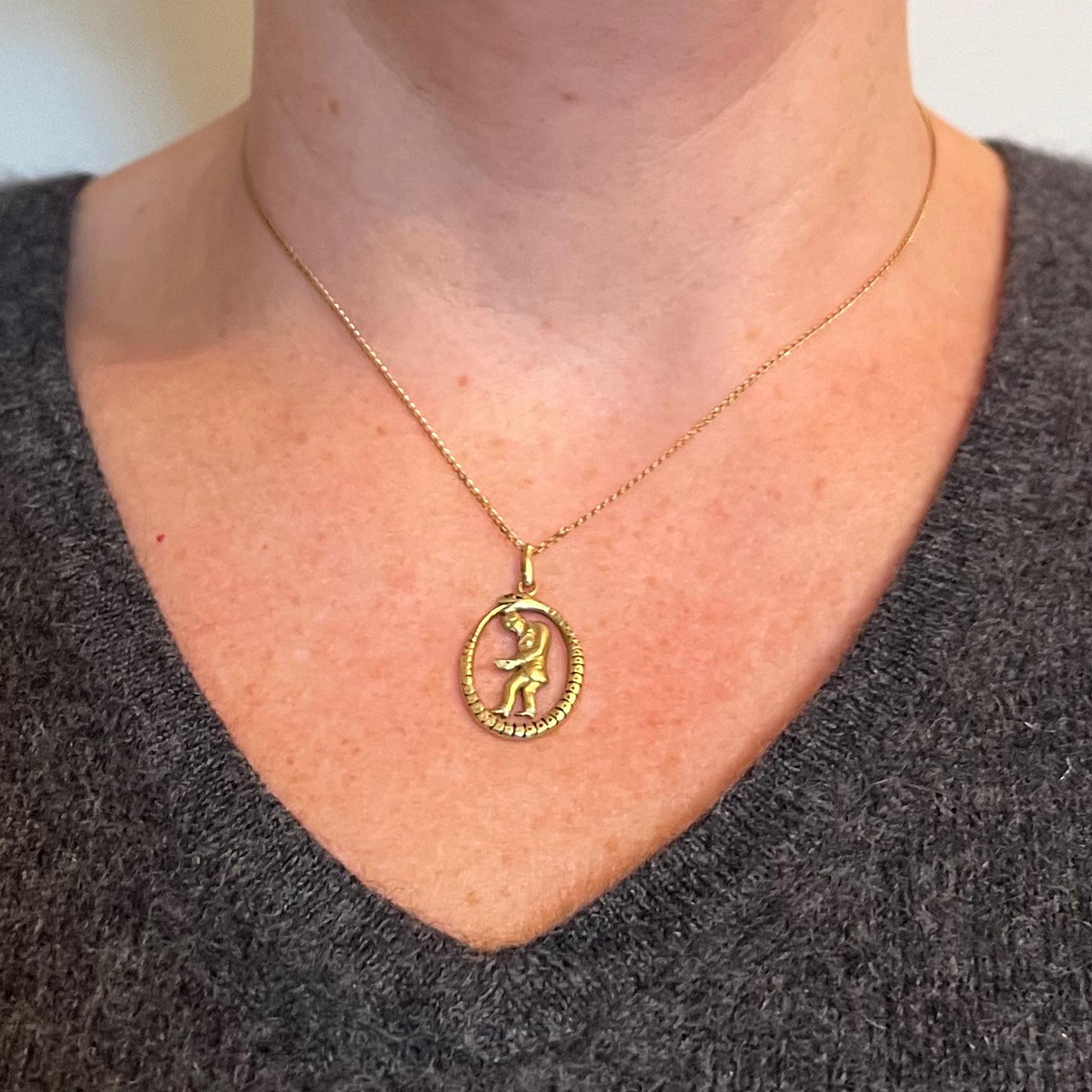 Women's or Men's Ouroboros Serpent Snake Man 18K Yellow Gold Enamel Charm Pendant For Sale