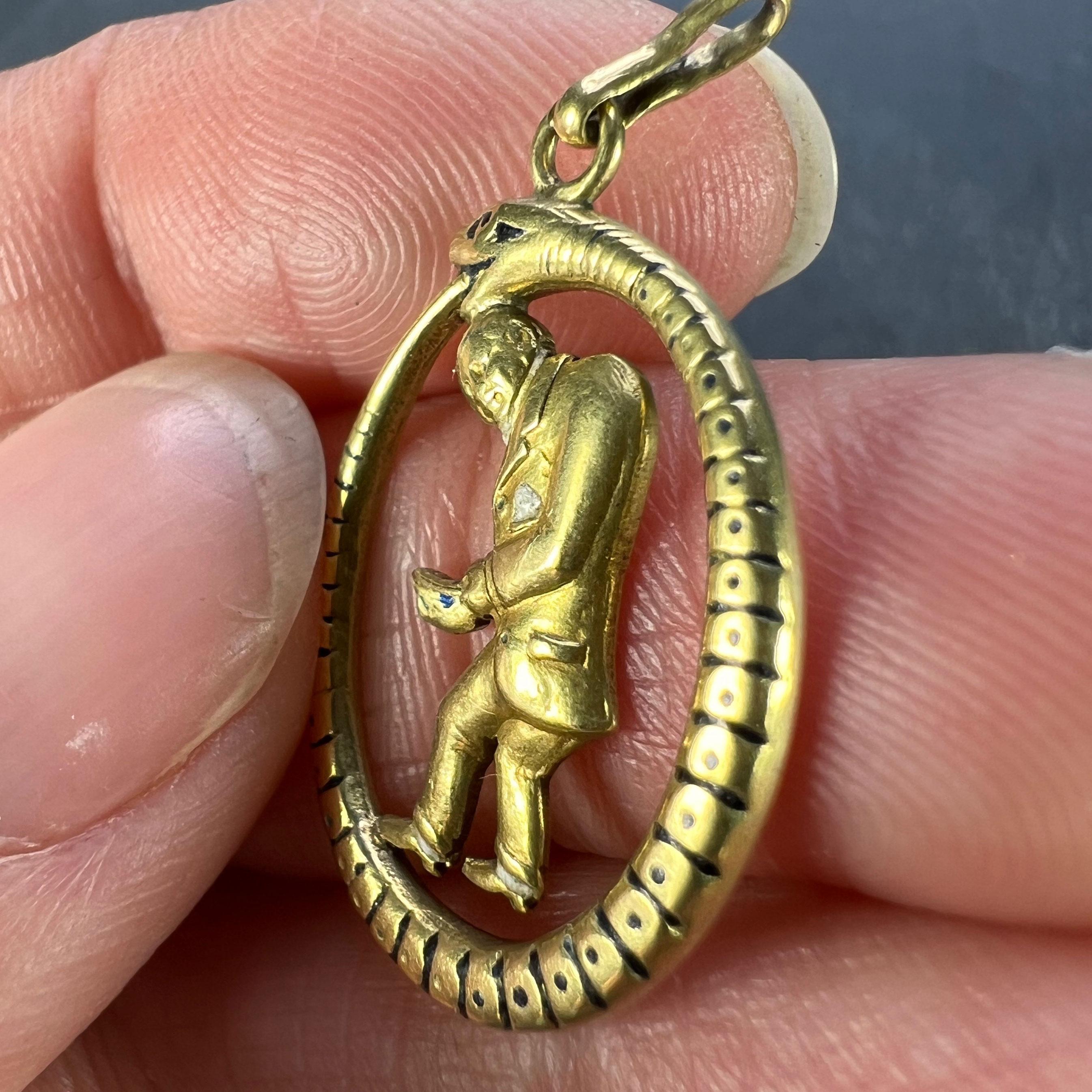 Pendentif breloque serpent Ouroboros en or jaune 18 carats et émail en vente 2
