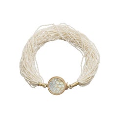 OUROBOROS Snake Scale Carved Moonstone 18 Karat Gold with pearl/spinel bracelet