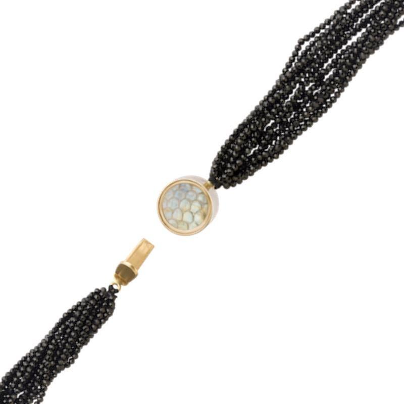 Artisan OUROBOROS Snake Scale Carved Moonstone 18 Karat Gold with pearl/spinel bracelet For Sale